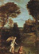 Domenichino Landscape with Tobias Laying Hold of the Fish oil painting reproduction
