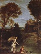 Domenichino Landscape with Tobias as far hold of the fish painting