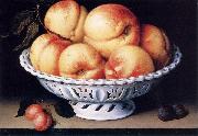 White Ceramic Bowl with Peaches and Red and Blue Plums, Galizia,Fede