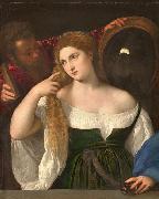 Titian Woman with a Mirror painting