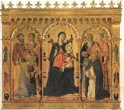 Madonna and Child Enthroned with SS.Bartholomew,James,Eligius,Andrew,Lawrence and Dominic, Vecchietta