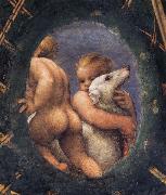 Correggio Detail of an oval with a putto embracing a dog oil painting on canvas