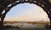 Panorama di Londra attraverso un arcata del ponte di Westminster (mk21), Canaletto