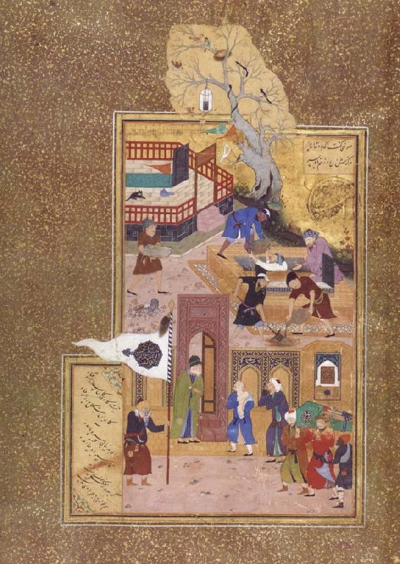 Bihzad A holy personage at the gate of a shrine consoles a son over his father-s death