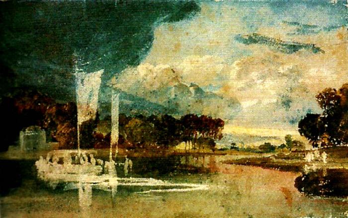 J.M.W.Turner the thames at isleworth with pavilion and syon ferry