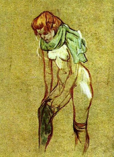 toulouse-lautrec kvinna som drar pa sig strumpan