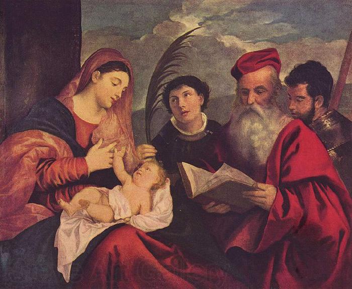 Titian Maria mit dem Kinde, dem Hl. Stephan, Hl. Hieronymus und Hl. Mauritius